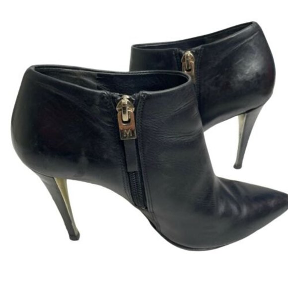 Marciano Guess Stiletto Heel Black Booties Soft Leather Size 6 36 Gold Trim a19 - Picture 8 of 12